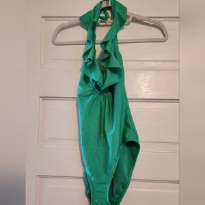 Lilly Pulitzer Green One Piece Ruffle Neck Bathing Suit